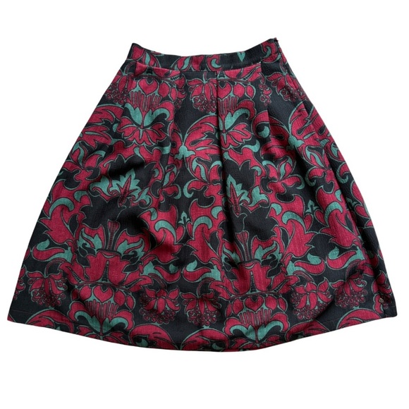 Scotch & Soda Floral Mid Rise A-Line Pleated Black Red Midi Skirt Size XS - Picture 4 of 14